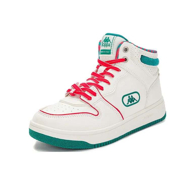 Kappa Abrasion Resistant Mid Top Vintage Basketball Shoes Unisex White Green-1