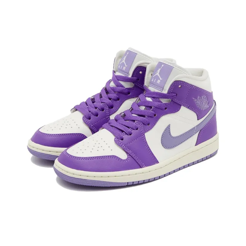 Jordan Air Jordan 1 Mid 'Purple Lilac Sail' Durable Breathable High-Top Vintage Basketball Shoes Men's Purple White-1