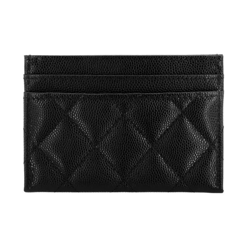 CHANEL Embossed Cow Leather Coin Purse Wallets Card Holders Women's Black-2