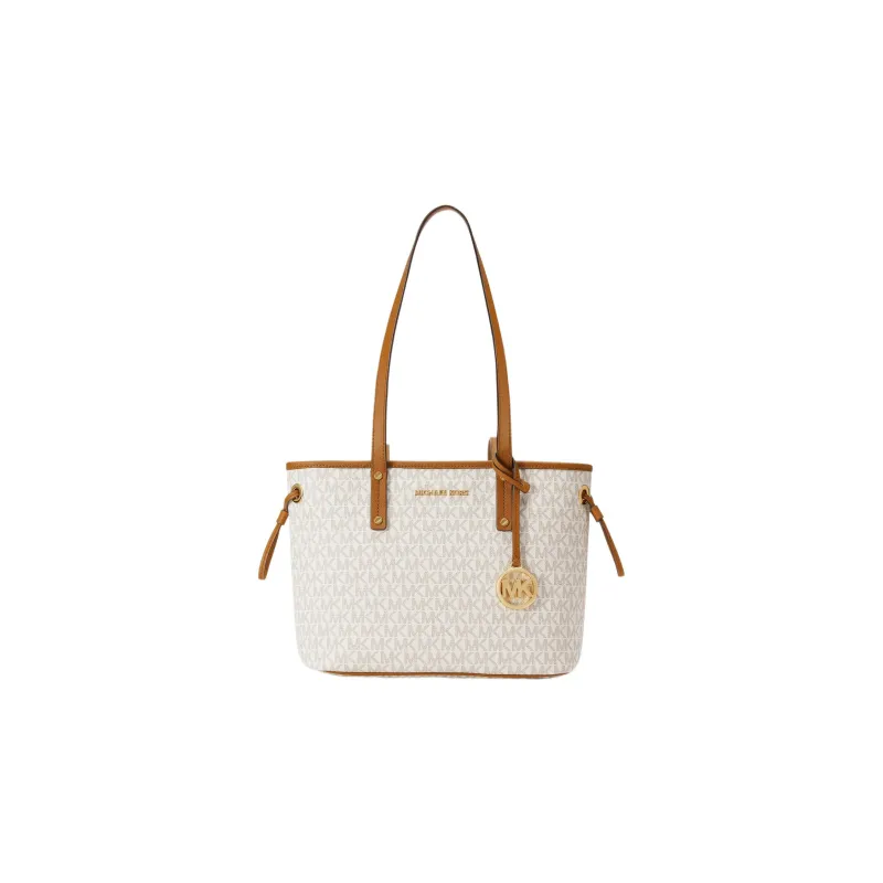 MICHAEL KORS Jet Set Travel Leather Tote Bag, Shopping Bag, Shoulder Bag, Handbag Regular Women's Vanilla White-0