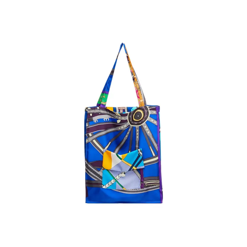 HERMES Silk Tote Bag Shopping Bag Handbag Regular Women's Green/Pink/Brown/Dark Blue/Red/Light Blue-1
