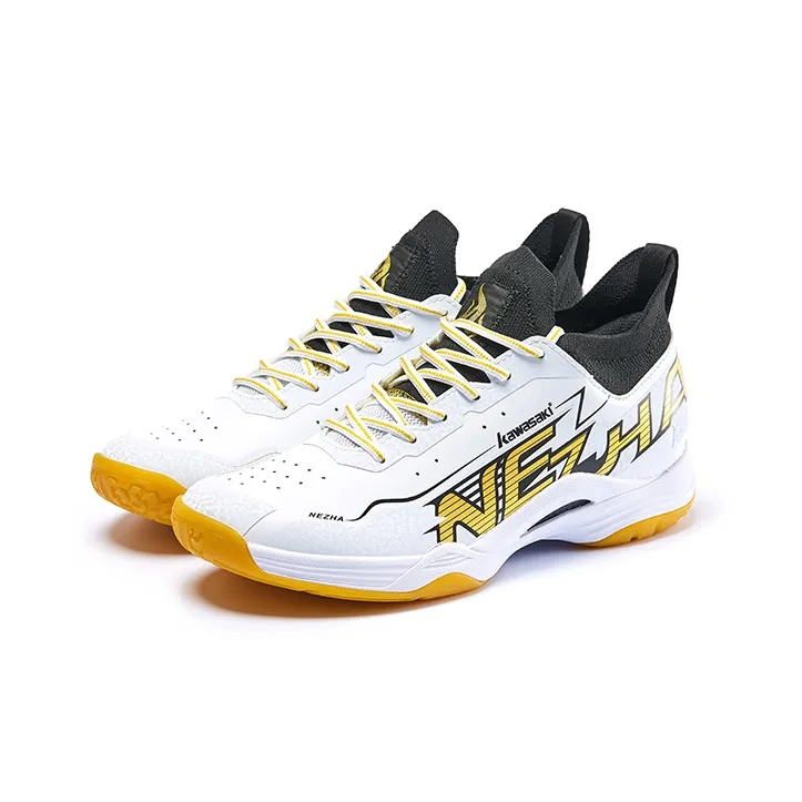 Kawasaki Nezha Series Cushioning Lightweight Low Top Badminton Shoes Unisex White Gold-2