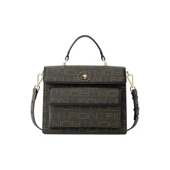 FION Artificial Leather Small Square Bag Shoulder Bag Crossbody Bag Medium Size Women's Coffee/Black
