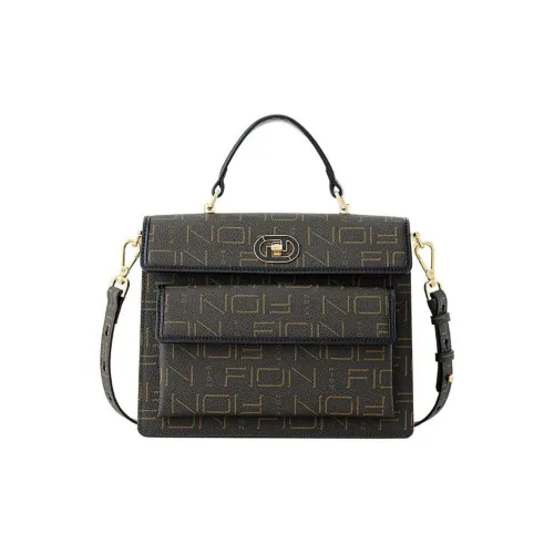 FION Artificial Leather Small Square Bag Shoulder Bag Crossbody Bag Medium Size Women's Coffee/Black