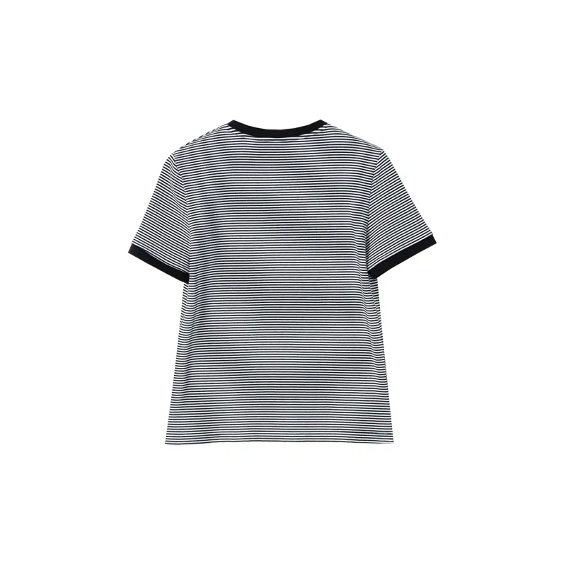 SOON FLOWER Summer T Shirt Women's Black White Stripes-1