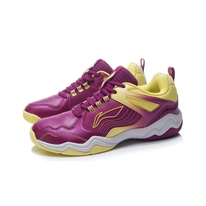 LINING Sound Waves Badminton Shoes Women's Low Top Wild Berry Purple/Corn Pop Yellow-2