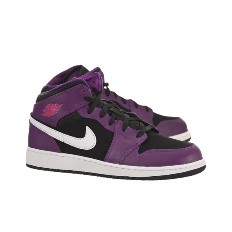 Jordan Air Jordan 1 Cushioning Anti-Slip And Wear-Resistant Mid-Top Vintage Basketball Shoes GS Black White-2