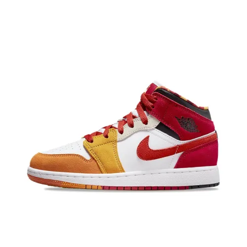 Jordan Air Jordan 1 Mid Picnic Mid-Top Vintage Basketball Shoes GS Red Yellow White