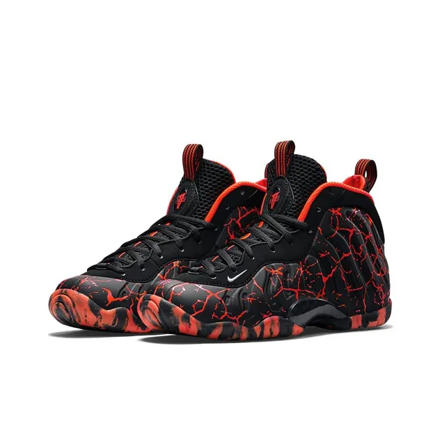 Nike Foamposite One Non slip Lightweight Mid Top Vintage Basketball Shoes Unisex Black Red-1