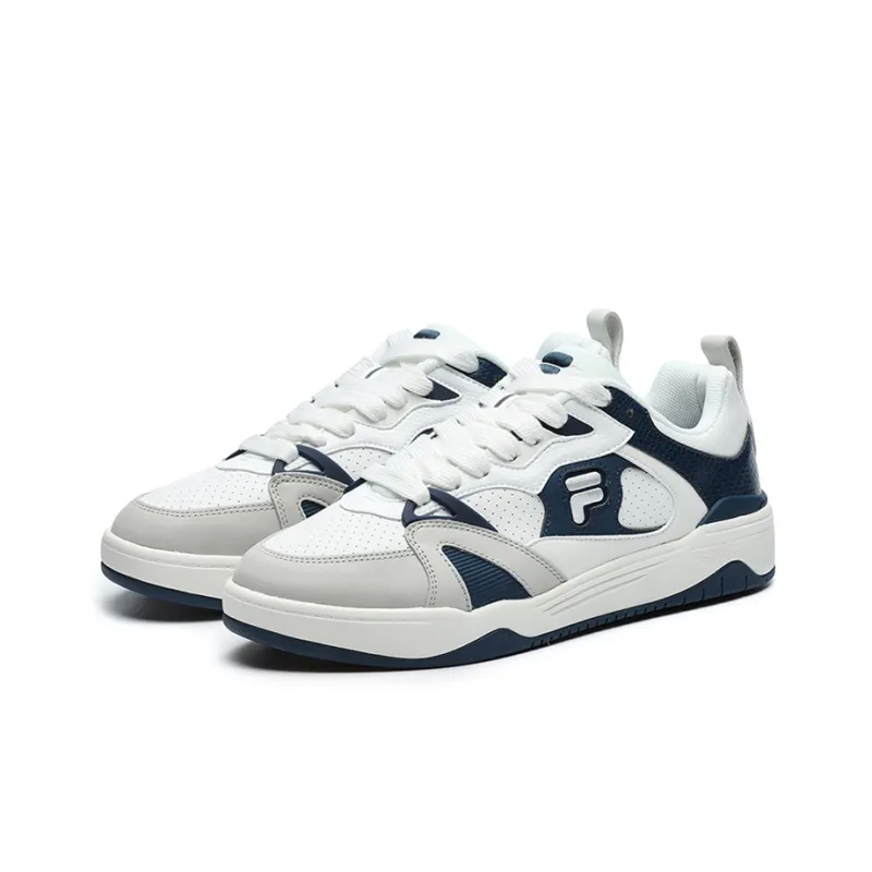 FILA FUSION Smash Cushioning Anti-Slip And Wear-Resistant Low-Top Vintage Basketball Shoes Men's White Blue-2