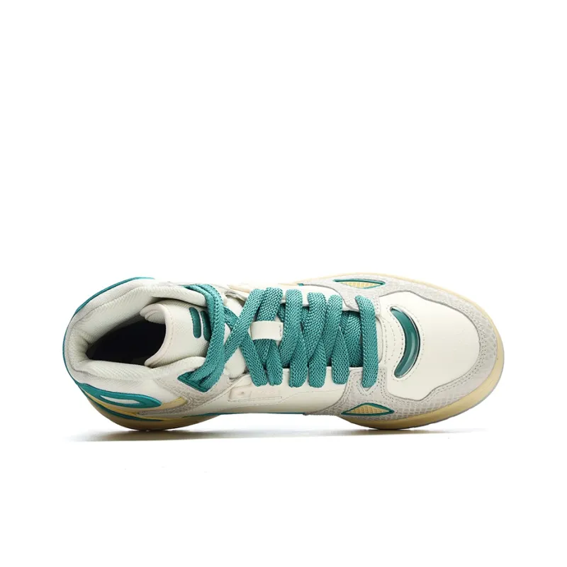 FILA FUSION Teratach Anti-Slip Wear-Resistant Mid-Top Vintage Basketball Shoes Women's Milk White Oil Blue-3