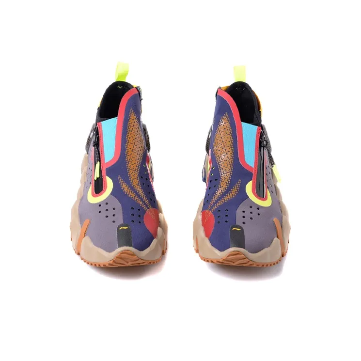 LiNing Wu Xing 2 Vintage Basketball Shoes Men Low Top Dark Gray Purple/Royal Blue/Citrus Yellow-3