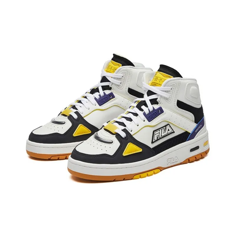 FILA FUSION Teratach Cushioning Anti Slip And Wear Resistant Mid Top Vintage Basketball Shoes Women's White Black-2