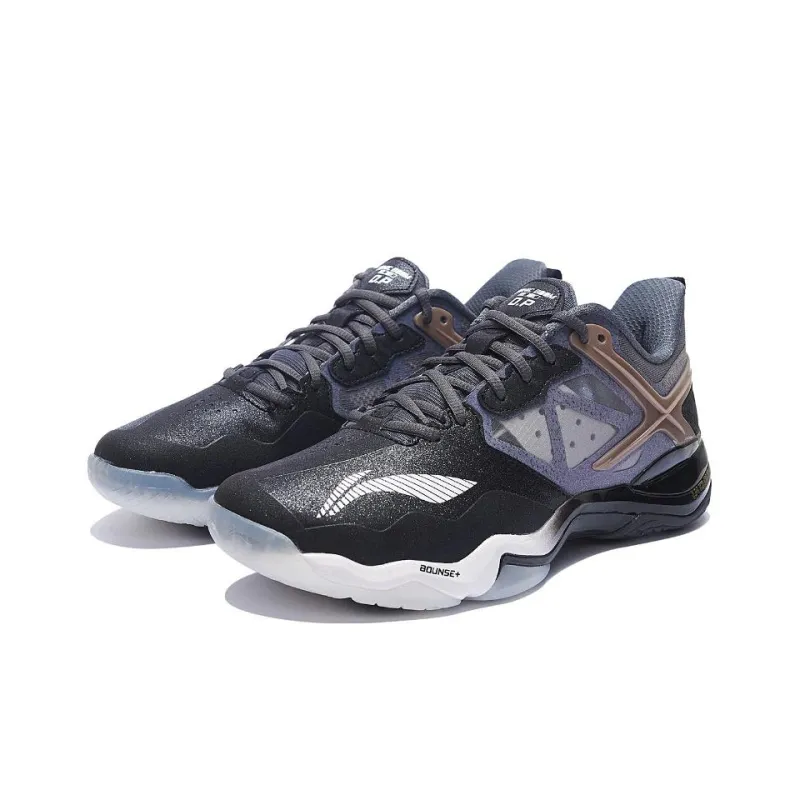 LiNing OP Shock Absorbers Slip Resistant, Abrasion Resistant, Breathable Low Top Badminton Shoes Men's Black Gray Gold-2