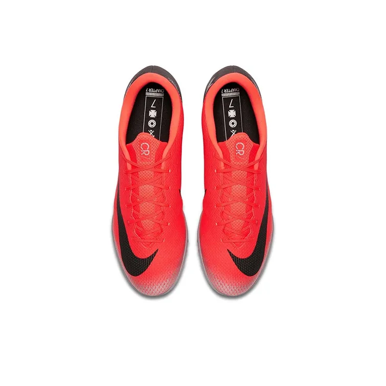 Nike Mercurial Vapor 12 TF Rubber Broken Studs Anti Slip Wear Resistant Soccer Shoes Men's Red Black-3