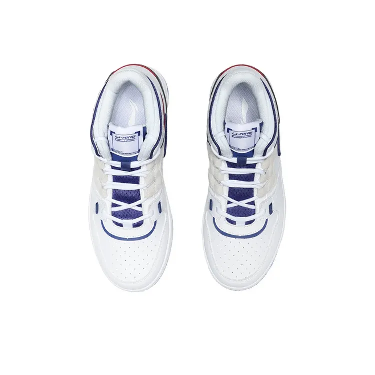 LiNing Attack 2020 Cushioning Anti-Slip And Wear-Resistant Mid-Top Vintage Basketball Shoes Women's White Blue-3