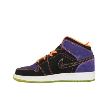 Jordan Air Jordan 1 Cushioned Slip-Resistant Mid-Top Vintage Basketball Shoes Women's Black Purple