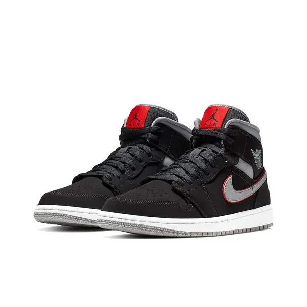 Jordan 1 Mid Black Particle Grey Gym Red-2