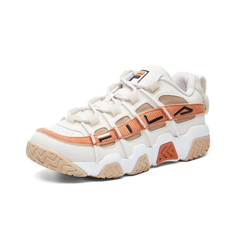 FILA FUSION BARRICADE Series Cushioned Wear Resistant Breathable Low Top Vintage Basketball Shoes Women's White Orange-1