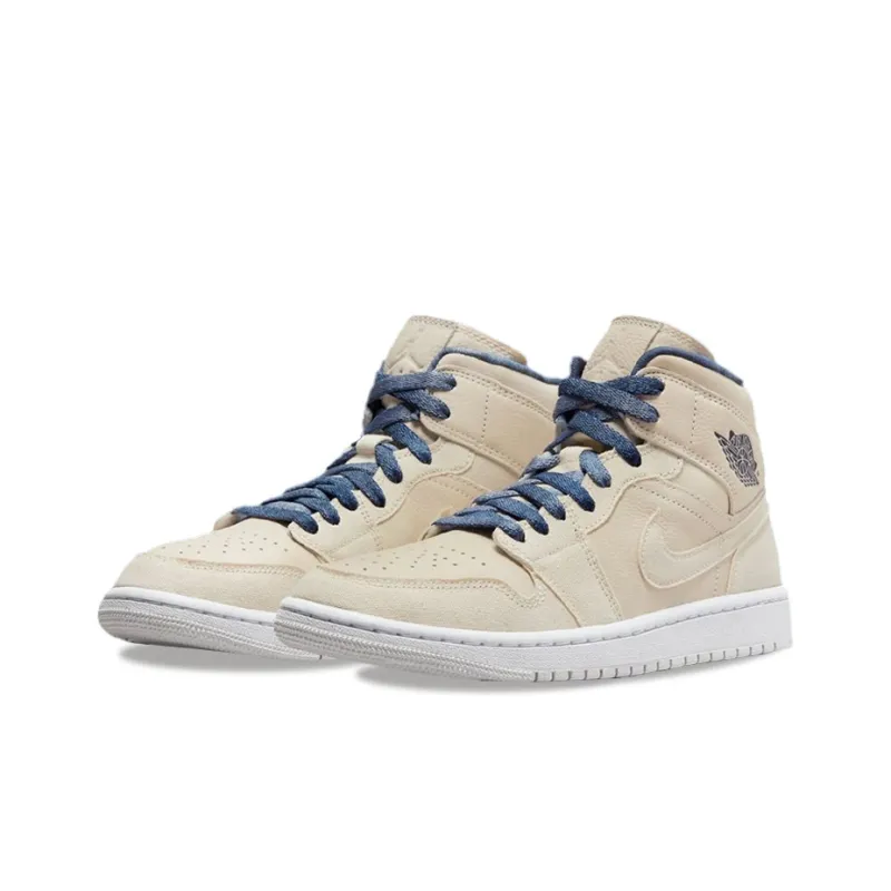 Jordan Air Jordan 1 Mid Indigo Mid-Top Vintage Basketball Shoes Men's Khaki Blue-2