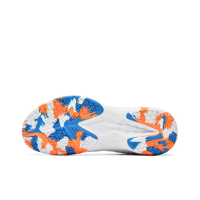 LiNing Cushioning, Wear Resistant Low Top Badminton Shoes Unisex White Blue Orange-4