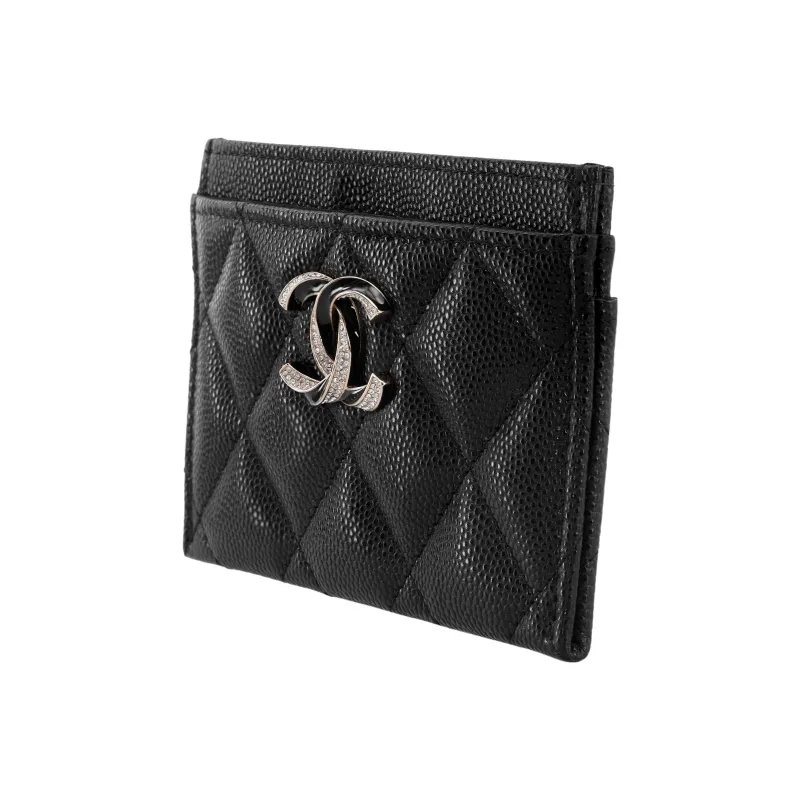 CHANEL Embossed Cow Leather Coin Purse Wallets Card Holders Women's Black-1