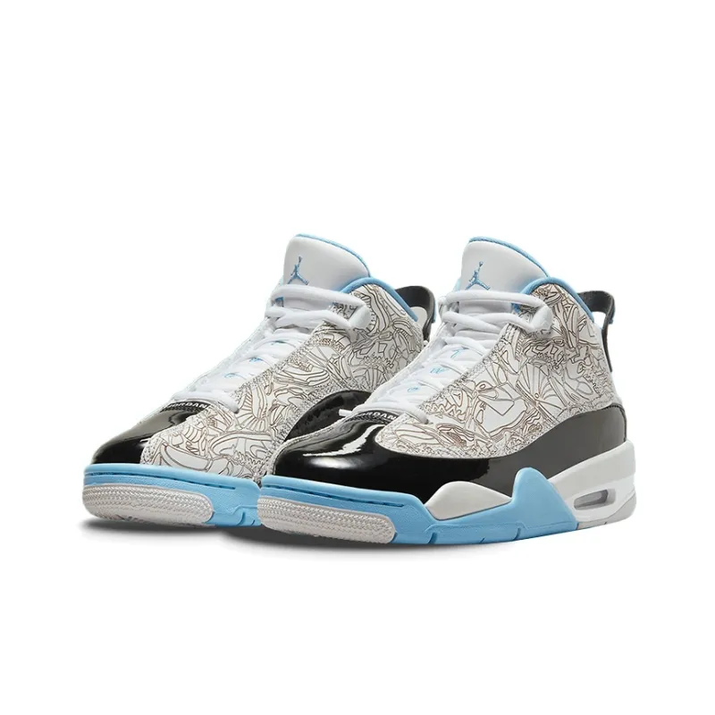 Jordan Dub Zero Mid-Top Vintage Basketball Shoes GS White Black Blue-2
