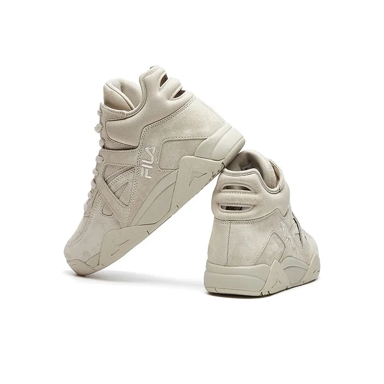 FILA Cage Cushioned Slip-Resistant Breathable Mid-Top Vintage Basketball Shoes Men's Oat-2