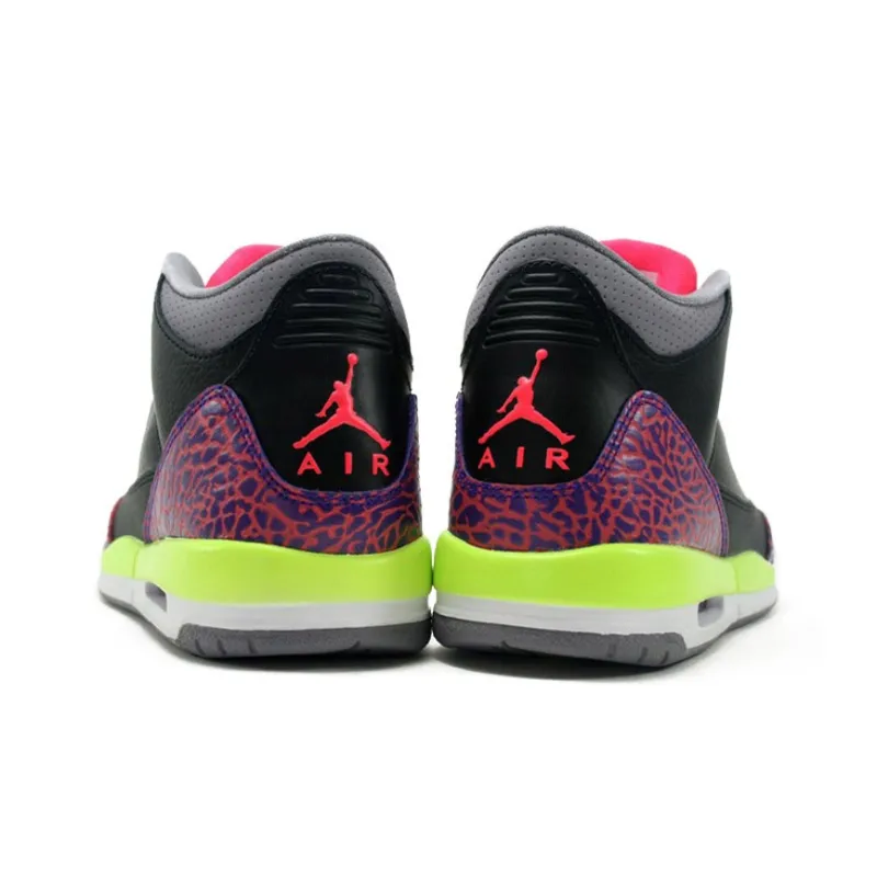 JORDAN 3 Retro Black Atomic Red Volt GS-3