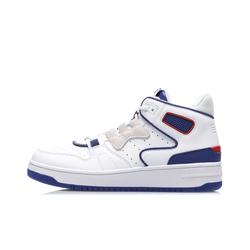 LiNing Attack 2020 Cushioning Anti-Slip And Wear-Resistant Mid-Top Vintage Basketball Shoes Women's White Blue-0