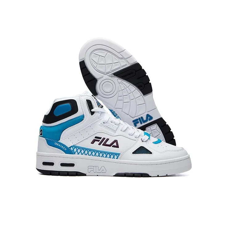 FILA Teratach 600 Cushioning Anti-Slip And Wear-Resistant Mid-Top Vintage Basketball Shoes Men's White Blue-3