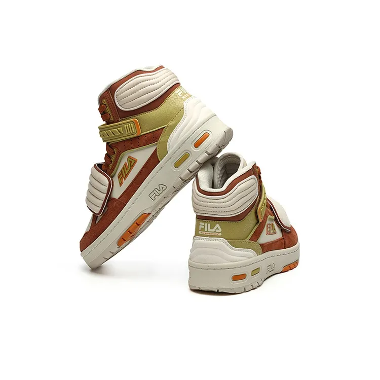 White Mountaineering X FILA FUSION Teratach Vintage Basketball Shoes Women's Mid Top Yellow/White/Green-3
