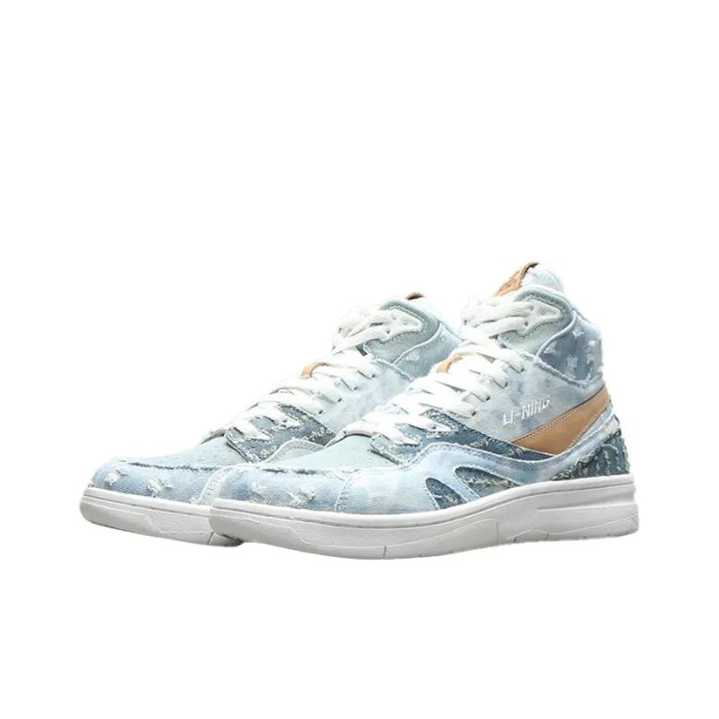 LiNing 937 Deluxe Hi Slip Resistant Coverage Lightweight High Top Vintage Basketball Shoes Women's Mist Blue-2