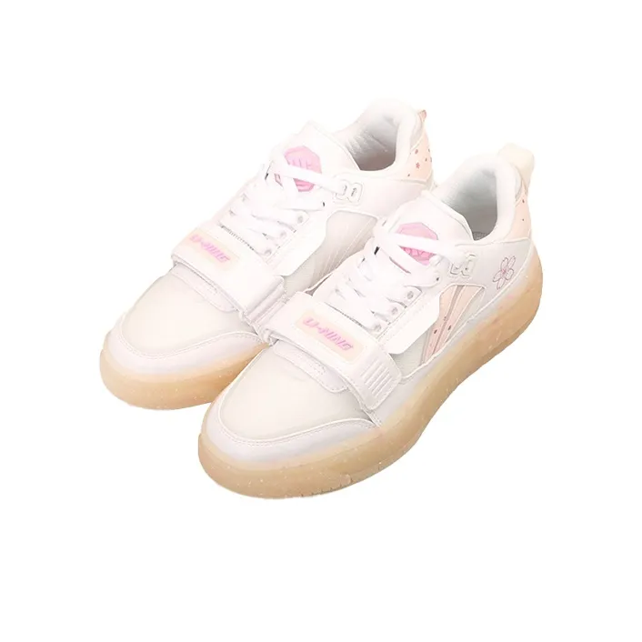 LiNing Badfive Cushioned Anti Slip And Wear Resistant Lightweight Low Top Vintage Basketball Shoes Women's White Pink-2