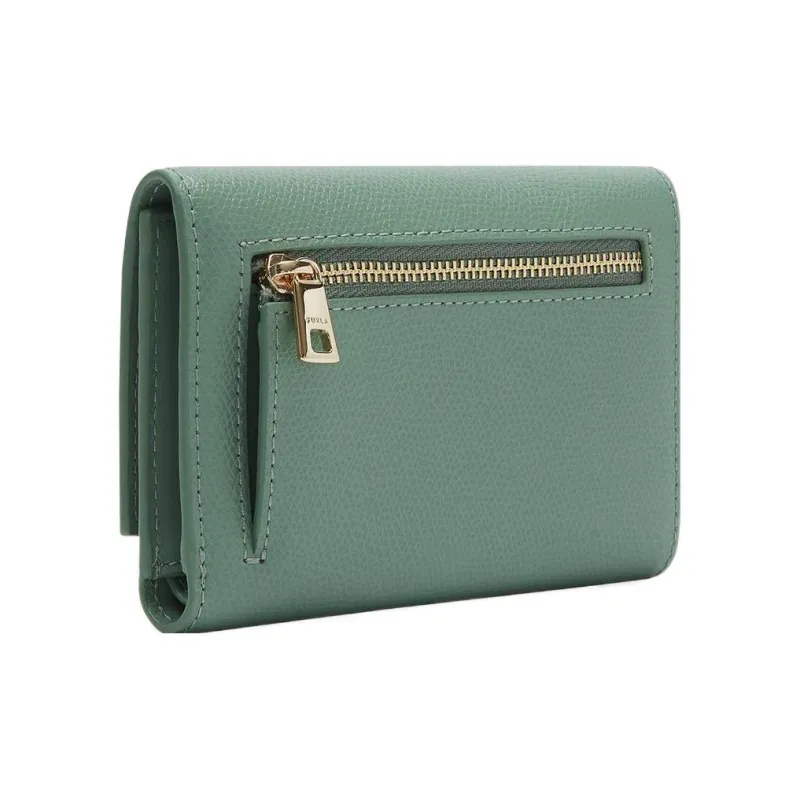 Furla 1927 Collection Textured Leather Coin Purse Card Holder Wallet Small Size Women's Mineral Green-1