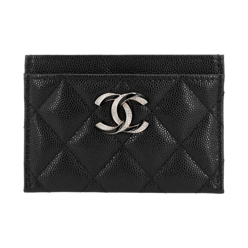 CHANEL Embossed Cow Leather Coin Purse Wallets Card Holders Women's Black-0