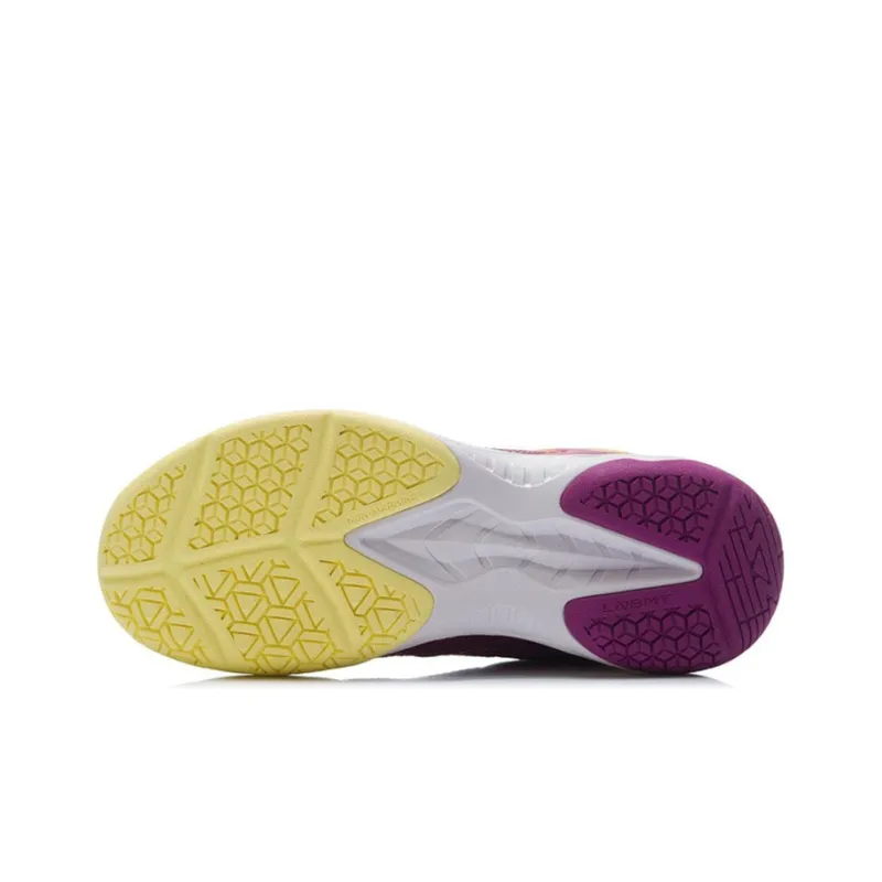 LINING Sound Waves Badminton Shoes Women's Low Top Wild Berry Purple/Corn Pop Yellow-4