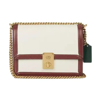 COACH Hutton Cow Leather Envelope Bag Small Square Bag Crossbody Bag Shoulder Bag Small Size Women's White & Red
