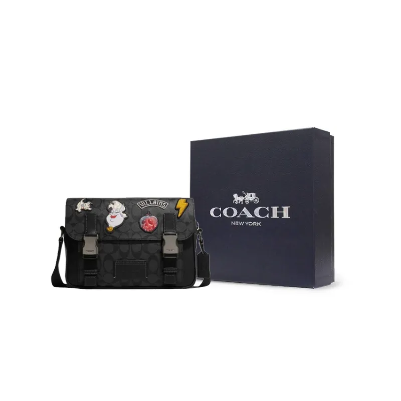COACH Disney, Collaboration Track With Cow Leather Shoulder Bag, Crossbody Bag Large Size Women's Black-4