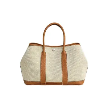 HERMES Garden Party Canvas With Negonda Calfskin Garden Bag, Tote Bag, Shopping Bag, Handbag Women's Sand Yellow/Gold