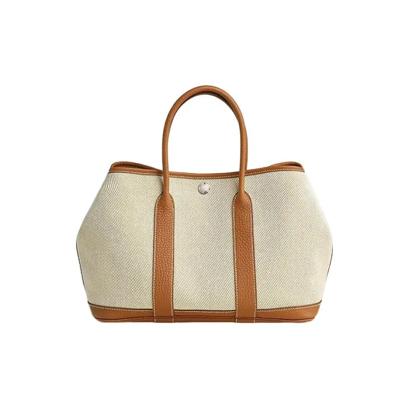 HERMES Garden Party Canvas With Negonda Calfskin Garden Bag, Tote Bag, Shopping Bag, Handbag Women's Sand Yellow/Gold-0