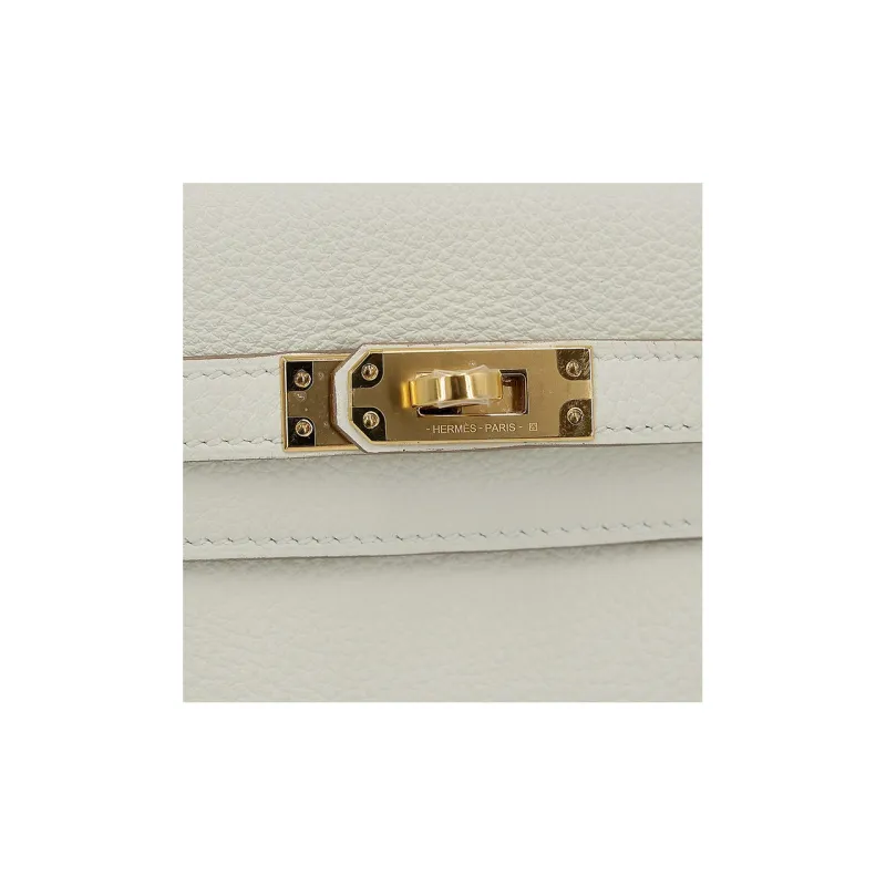 HERMES Kelly Togo Calfskin Kelly Bag Handbag 25 Women's 0T Mushroom White-12