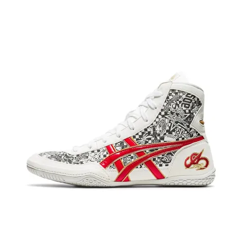 Asics Prime Attack Sao Wear-Resistant Slip-Resistant High-Top Training Shoes Men's White Red