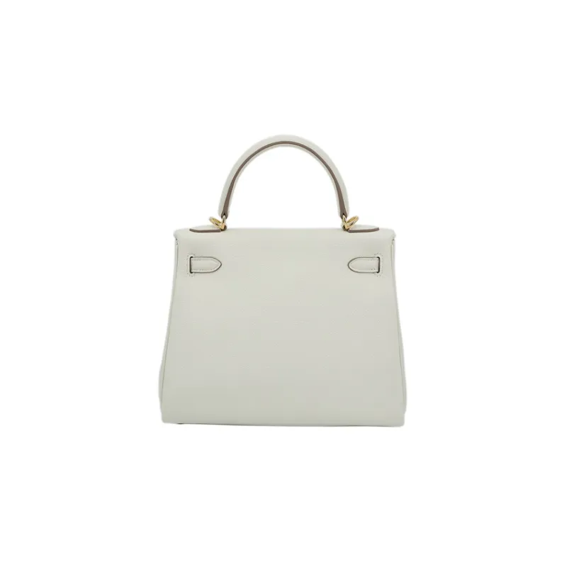 HERMES Kelly Togo Calfskin Kelly Bag Handbag 25 Women's 0T Mushroom White-4