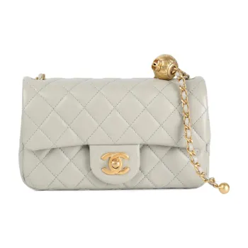 CHANEL Classic Flap CF Small Gold Ball Sheepskin Mouth Cover Bag Crossbody Bag Mini Women's Gray Green