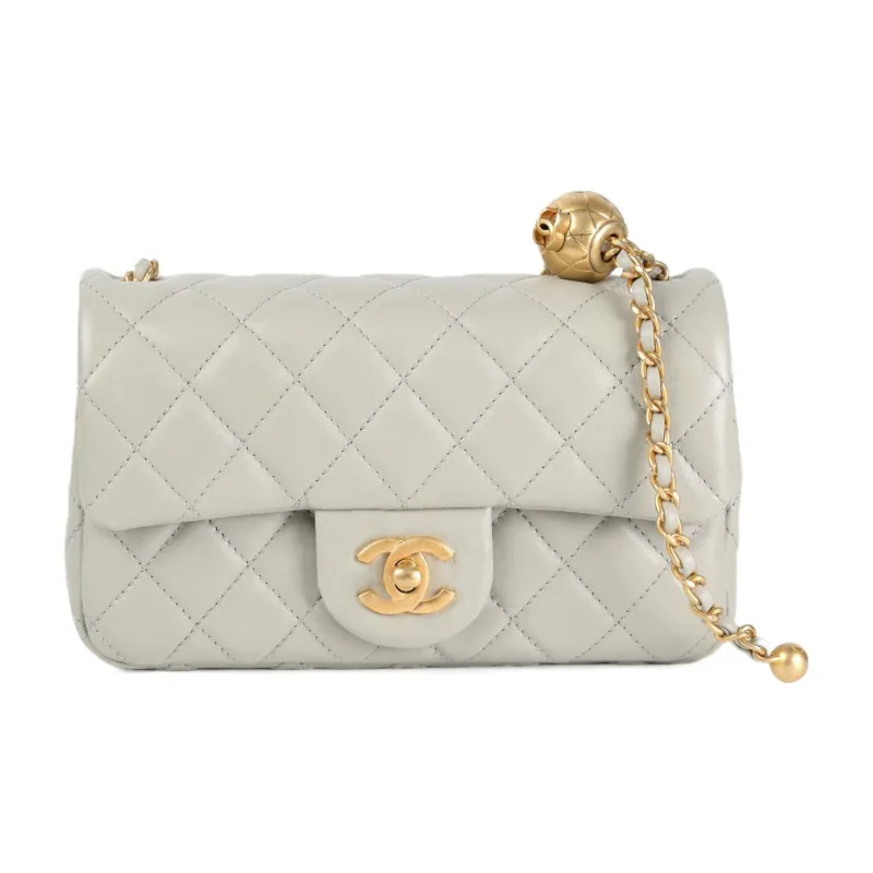 CHANEL Classic Flap CF Small Gold Ball Sheepskin Flap Bag, Shoulder Bag, Crossbody Bag Mini Women's Gray Green-0