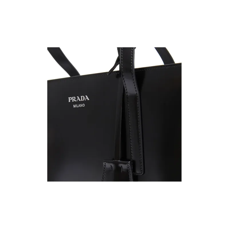 PRADA Leather Briefcase Tote Bag Shopping Bag Handbag Shoulder Bag Regular Women's Black-4
