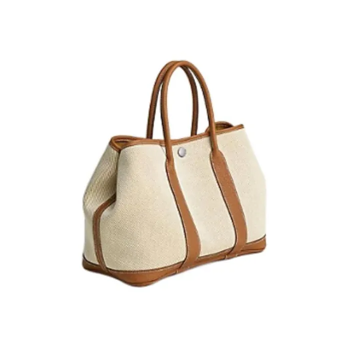 HERMES Garden Party Canvas With Negonda Calfskin Garden Bag, Tote Bag, Shopping Bag, Handbag Women's Sand Yellow/Gold-1