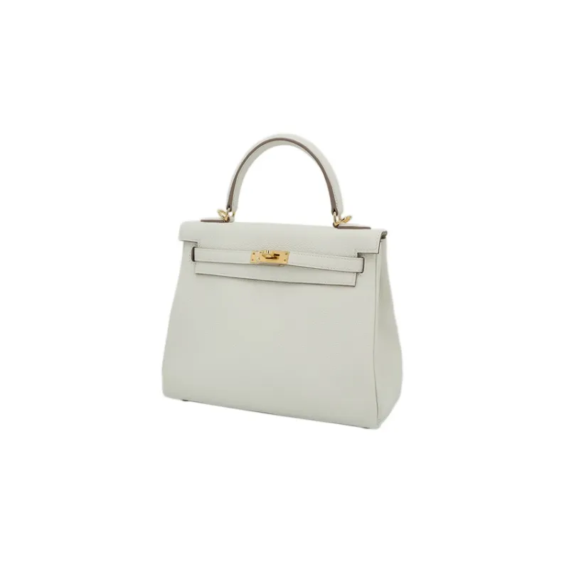 HERMES Kelly Togo Calfskin Kelly Bag Handbag 25 Women's 0T Mushroom White-1