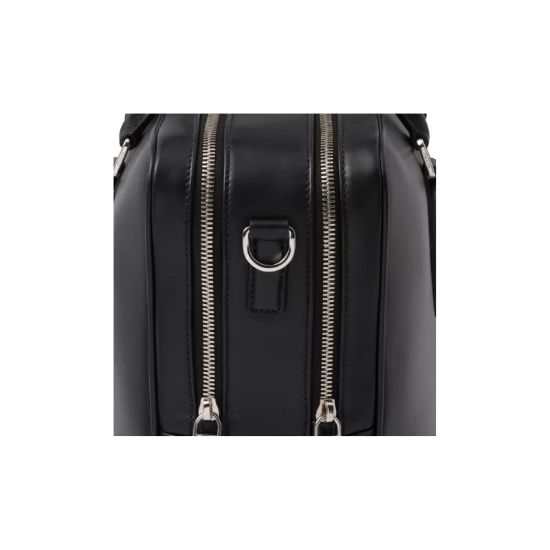 PRADA Leather Portable One Shoulder Crossbody Briefcases Men's Black-4